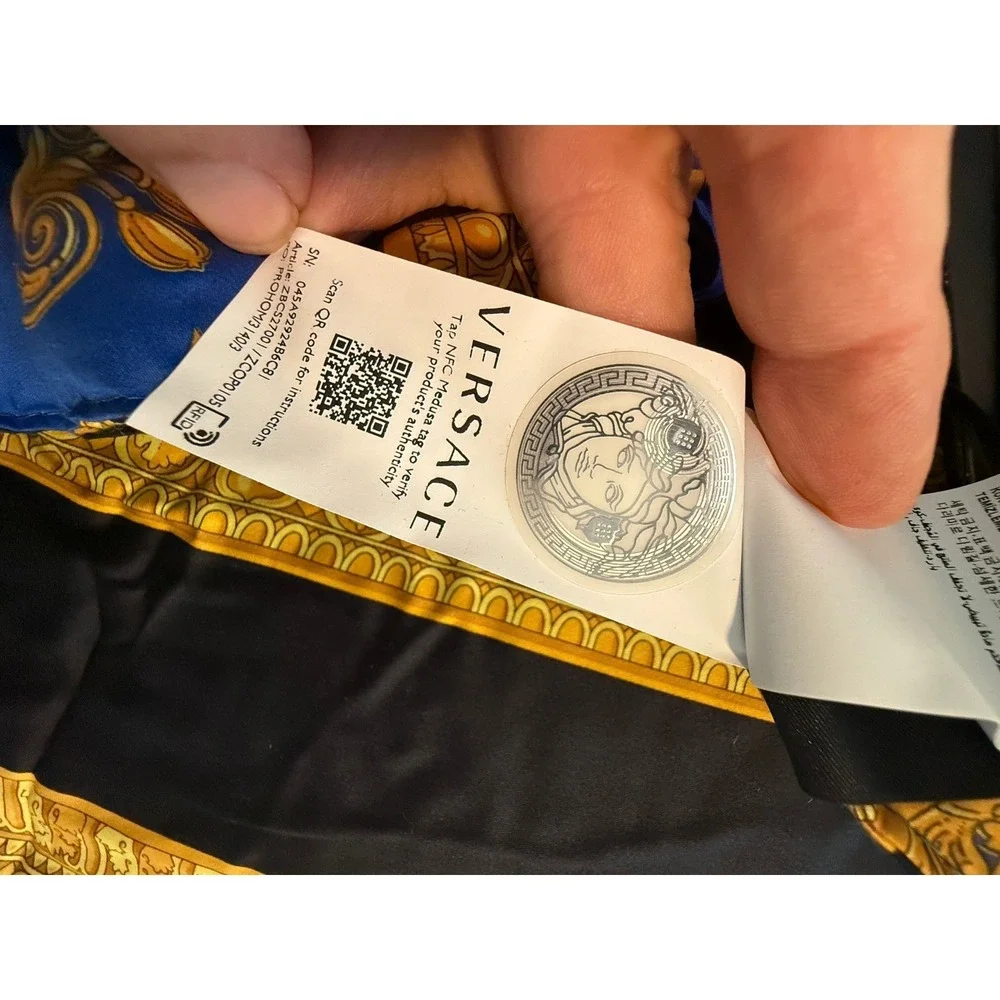 Versace Barocco Reversible Comforter Blue Black Gold Medusa Made in Italy NEW